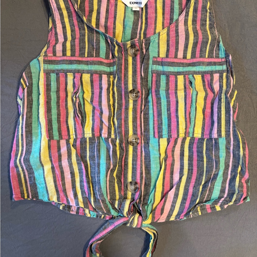 Express Multicolor Striped Tie-Front Top